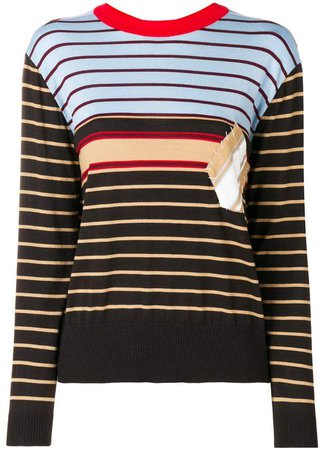 stitched-patch striped sweatshirt