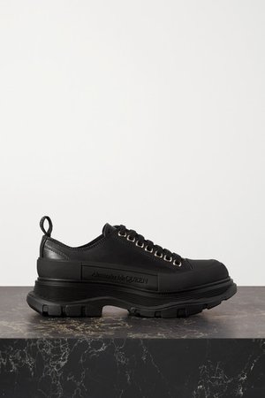 Leather Exaggerated-sole Sneakers - Black