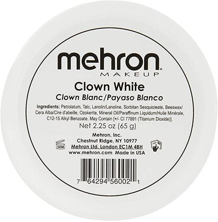 Amazon.com : Mehron Makeup Clown White Professional Makeup (2.25 oz) : Costume Accessories : Beauty & Personal Care