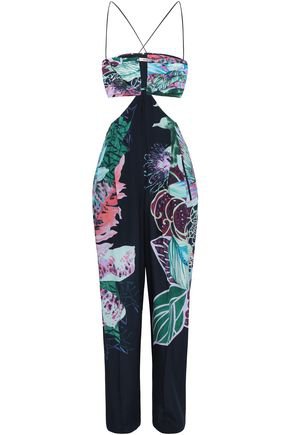 Cutout printed silk crepe de chine jumpsuit | ROBERTO CAVALLI | Sale up to 70% off | THE OUTNET