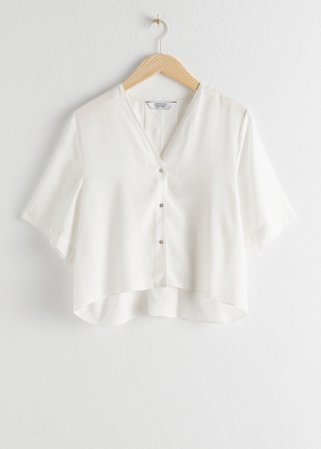 Boxy V-Cut Button Up Blouse - White - Blouses - & Other Stories