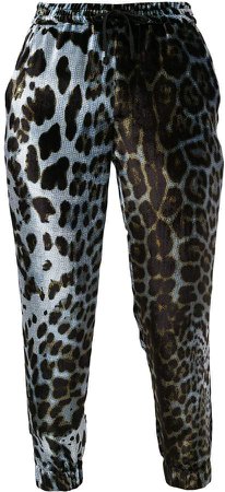 Leopard-Print Cropped Velvet Trousers