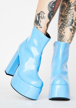 Current Mood Blue Patent Platform Ankle Boots | Dolls Kill