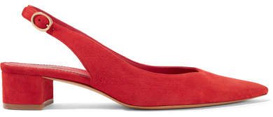 Suede Slingback Pumps - Red