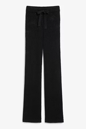 Stretchy black net trousers - Black - Monki WW