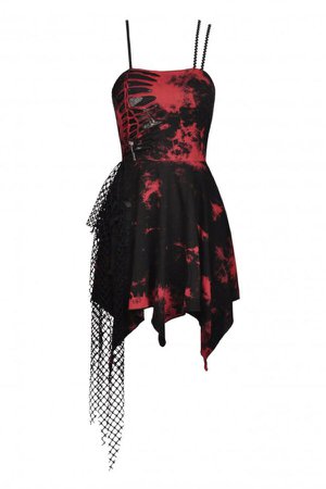 Slashed Punk Rock Red Black Tie Dye Gothic Dress by Dark in Love - The Gothic Shop