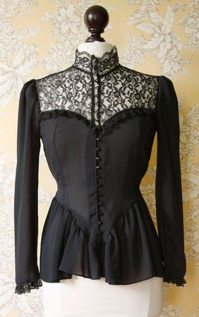 Vintage 1980s Victorian style black blouse 1980s | Etsy