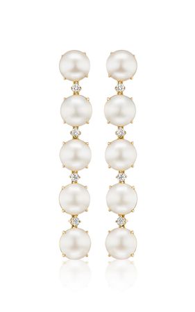 Confetti 18k Yellow Gold Pearl, Diamond Earrings By Briony Raymond | Moda Operandi