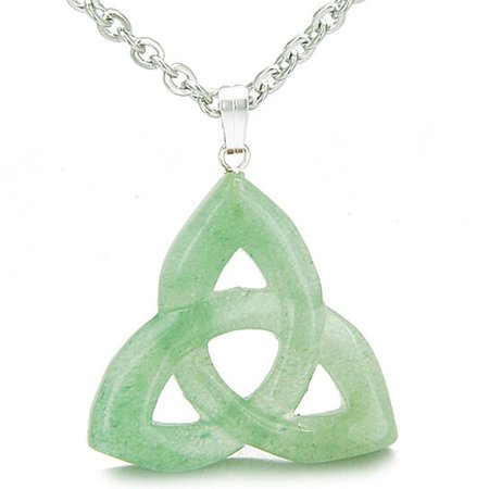 Celtic Triquetra Knot Amulet Green Aventurine Good Luck Powers Gemstone Pendant on 22 Stainless Steel Necklace by BestAmulets on Gemafina