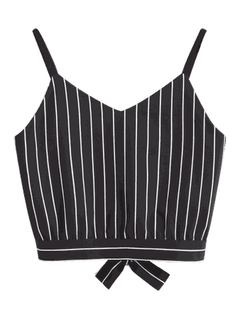 Bowknot Stripes Cut Out Cropped Tank Top BLACK: Tank Tops S | ZAFUL