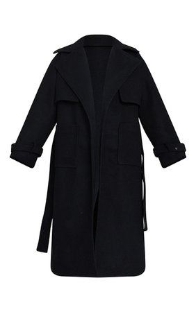 Black Premium Maxi Panel Detail Belted Coat - Coats & Jackets - Women's Clothing | PrettyLittleThing USA