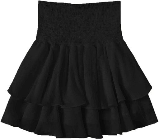 Amazon.com: SheIn Women's Solid Shirred High Waist Layered Ruffle Hem Flared Mini Skirt Black Medium : Clothing, Shoes & Jewelry