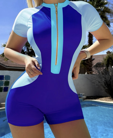one piece active surf blue swimsuit | SHEIN swim