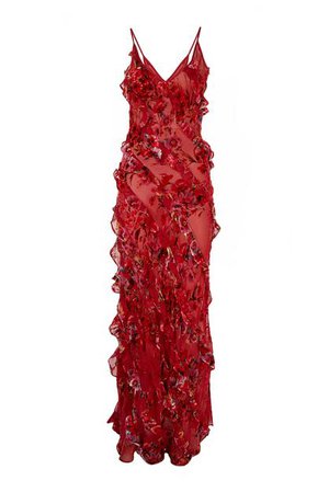 Romantic floral motif silk ruffle maxi dress - Maribou Dress – Rat & Boa