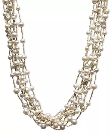 Macy's Pearl Necklace, Sterling Silver Cultured Freshwater Pearl Multi-Strand Necklace