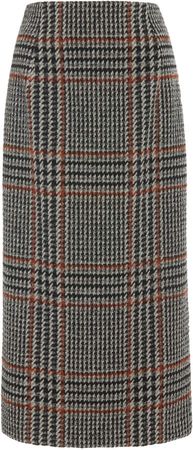Plaid Wool-Blend Midi Skirt Size: 4