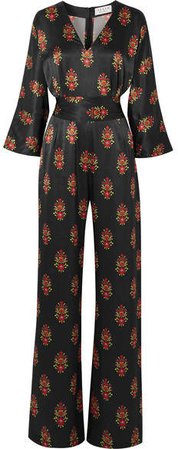 Seren - Kimi Floral-print Silk-satin Jumpsuit - Black