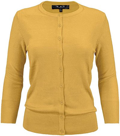 YEMAK Women's 3/4 Sleeve Crewneck Button Down Knit Cardigan Sweater CO079-HON-L at Amazon Women’s Clothing store