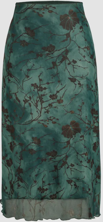maxi green skirt floral pattern