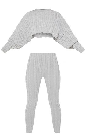 Grey Cable Knit Jumper & Legging Set | PrettyLittleThing