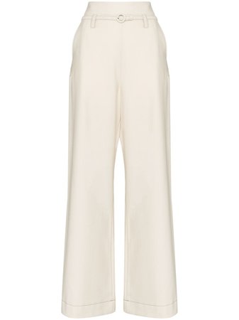 White Marni Wide-Leg Belted Trousers | Farfetch.com