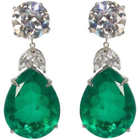 Emerald & Diamond Hanging Earrings