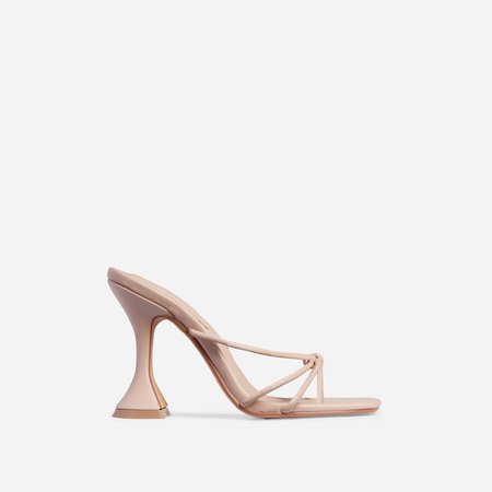 Trip Knot Detail Square Toe Pyramid Heel Mule In Nude Faux Leather | EGO