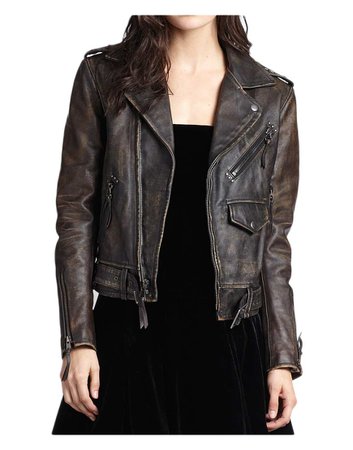 Distressed Dark Brown Leather Motorcycle Jacket
