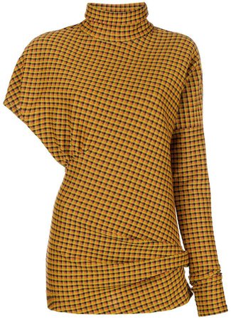 checked turtle neck blouse
