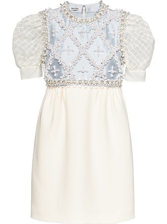 Shop white & white Miu Miu embellished-panel mini dress with Express Delivery - Farfetch