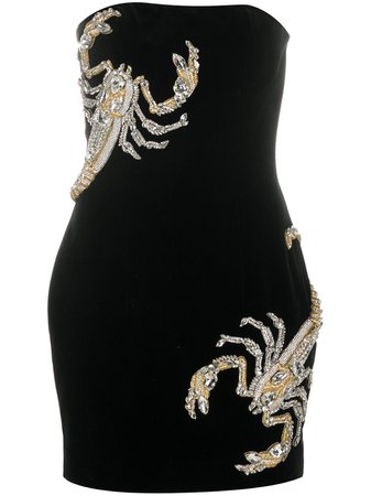 Balmain sequinned scorpion strapless mini dress black UF06341P057 - Farfetch