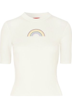 STAUD | Public embroidered ribbed cotton T-shirt | NET-A-PORTER.COM