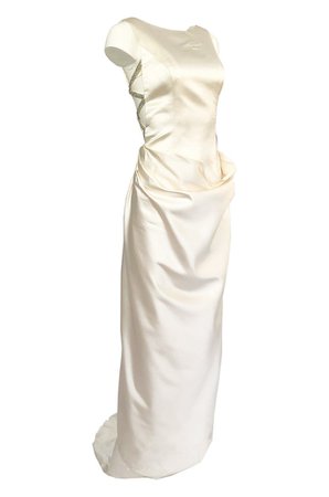 Vintage Oleg Cassini Couture Ivory Silk Satin Open Sided & V Back Gown | shrimptoncouture.com