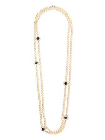 Chanel Pre-Owned stone-embellished Double faux-pearl Necklace - Farfetch
