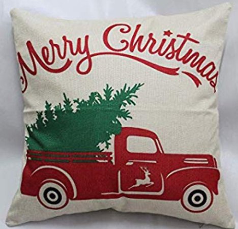 Christmas red truck pillow cover