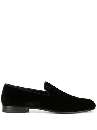 Black Giorgio Armani velvet logo loafers - Farfetch
