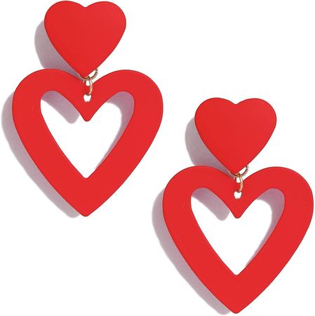 Amazon.com: PopTopping Double Heart Drop Earrings Red Heart Earrings Love Heart Dangle Earrings For Women Valentine's Day Mother's Day Gift (Dark Red): Clothing, Shoes & Jewelry