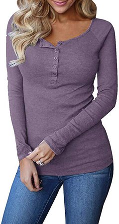 Remikstyt Womens Long Sleeve Henley Shirts Slim Tights Casual High Elasticity Tunic at Amazon Women’s Clothing store