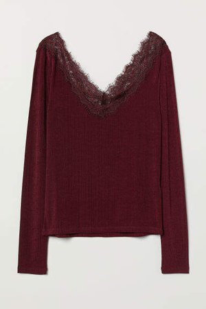 Top with Lace Details - Red