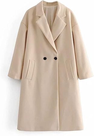 Amazon.com: ZSQAW Women Autumn New Oversized Casual Beige Two Button Woolen Coat Jacket Ladies Lapel Collar All Match Chic Jacket (Color : Beige, Size : L) : Clothing, Shoes & Jewelry