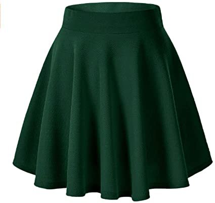 Afibi Casual Mini Stretch Waist Flared Plain Pleated Skater Skirt (XX-Large, Dark Green) at Amazon Women’s Clothing store