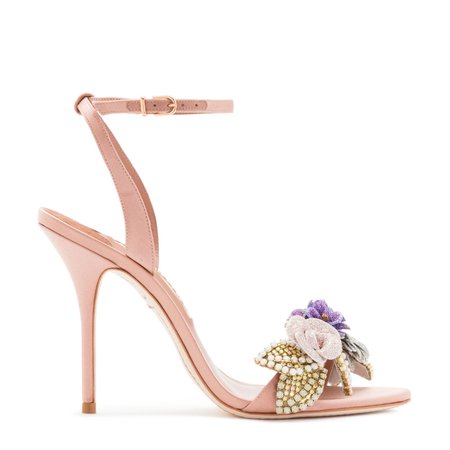 Rose gold pumps with floral crystals