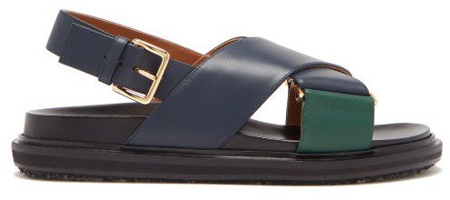 Bi-colour Leather Slingback Sandals - Navy