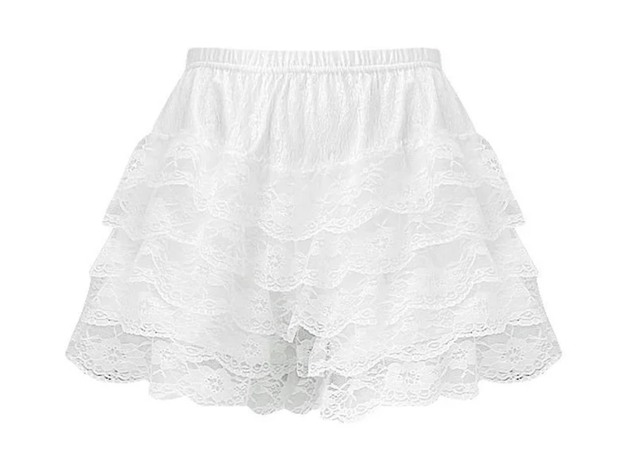 white layered floral lace shorts