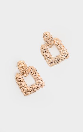 Gold Textured Square Door Knocker Earrings | PrettyLittleThing