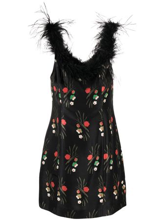 Rixo Feather-trim cherry-print Dress Dress - Farfetch