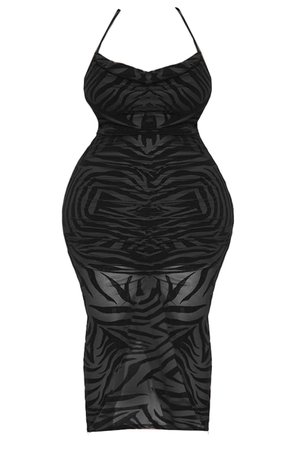 Plus Black Devore Ruched Cowl Neck Midi Dress | PrettyLittleThing USA