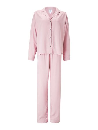 John Lewis & Partners Harley Herringbone Pyjama Set, Pink at John Lewis & Partners
