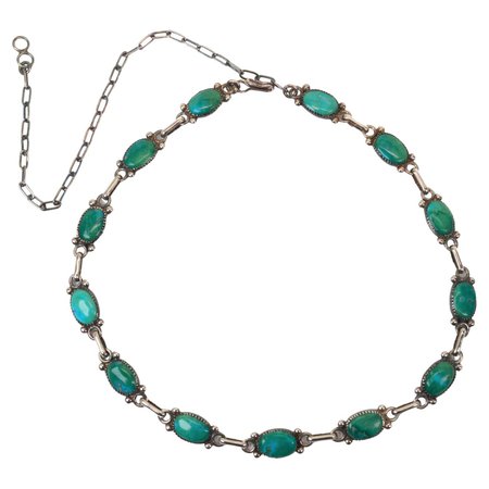 Antique Turquoise And Sterling Silver Choker Necklace