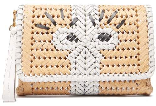 The Neeson Leather And Straw Clutch - Womens - White Multi